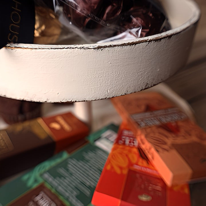 heart-topped two-tier wooden display tray