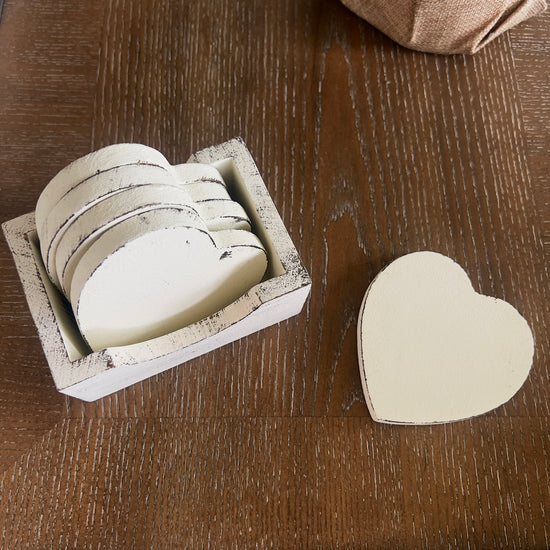 heart-shaped coasters with holder, set of 4