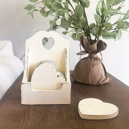 heart-shaped coasters with holder, set of 6