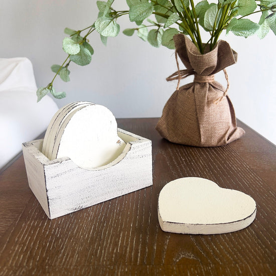 heart-shaped coasters with holder, set of 4