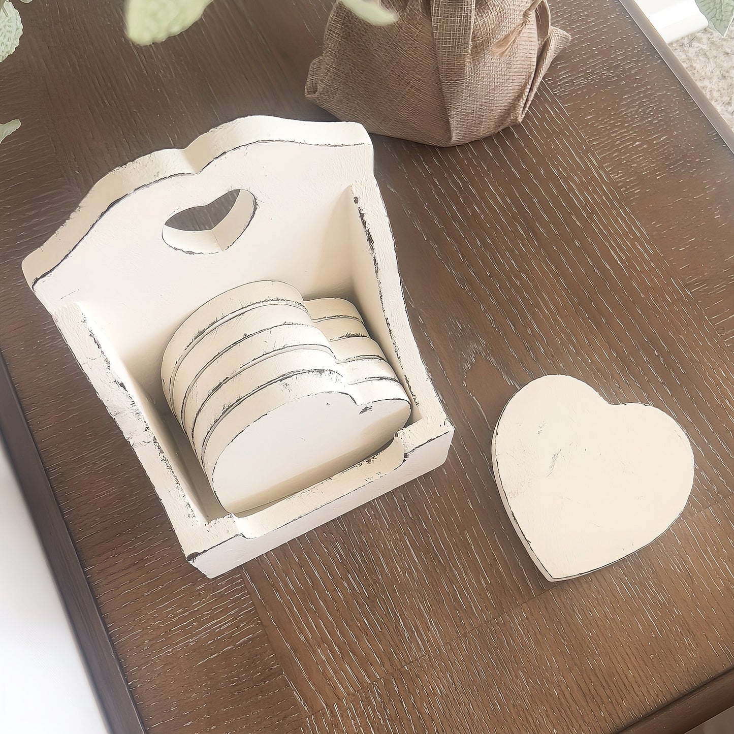 heart-shaped coasters with holder, set of 6