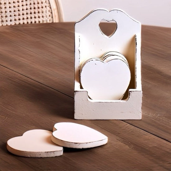 heart-shaped coasters with holder, set of 6