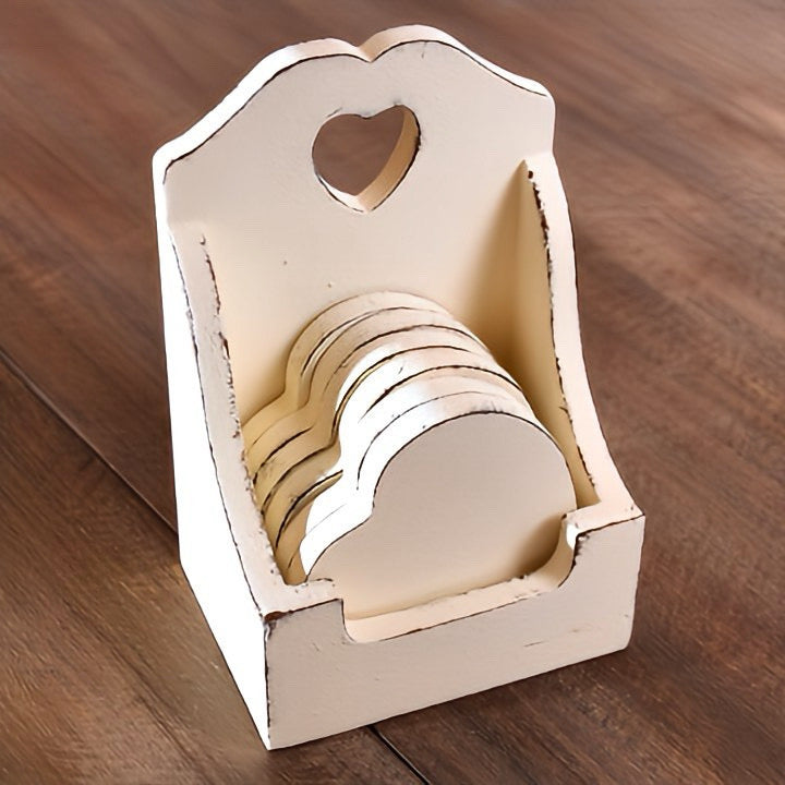 heart-shaped coasters with holder, set of 6