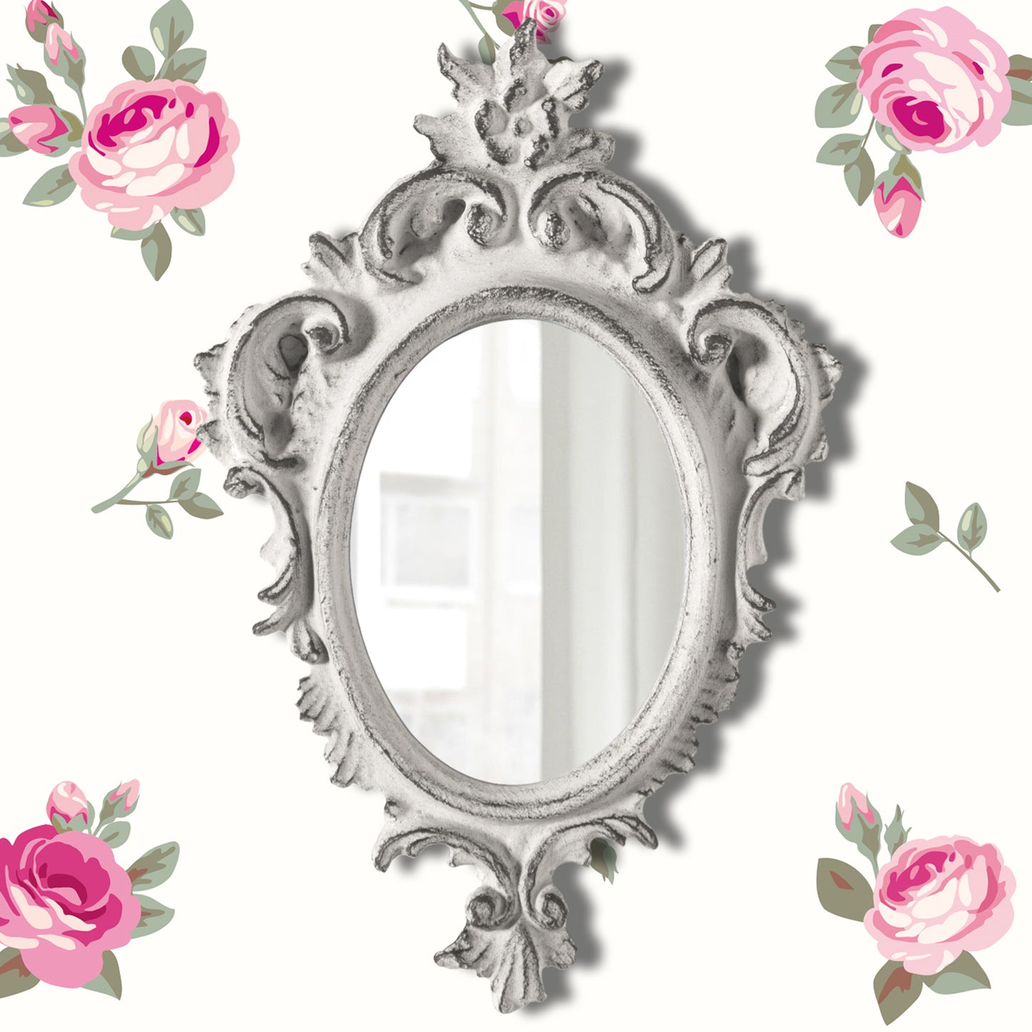 pretty shabby wall mirror - oval chic