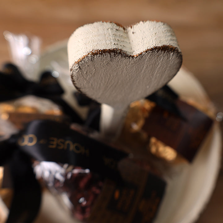 heart-topped two-tier wooden display tray