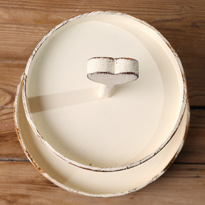 heart-topped two-tier wooden display tray