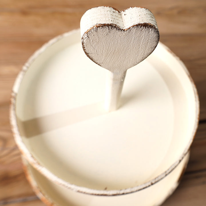 heart-topped two-tier wooden display tray