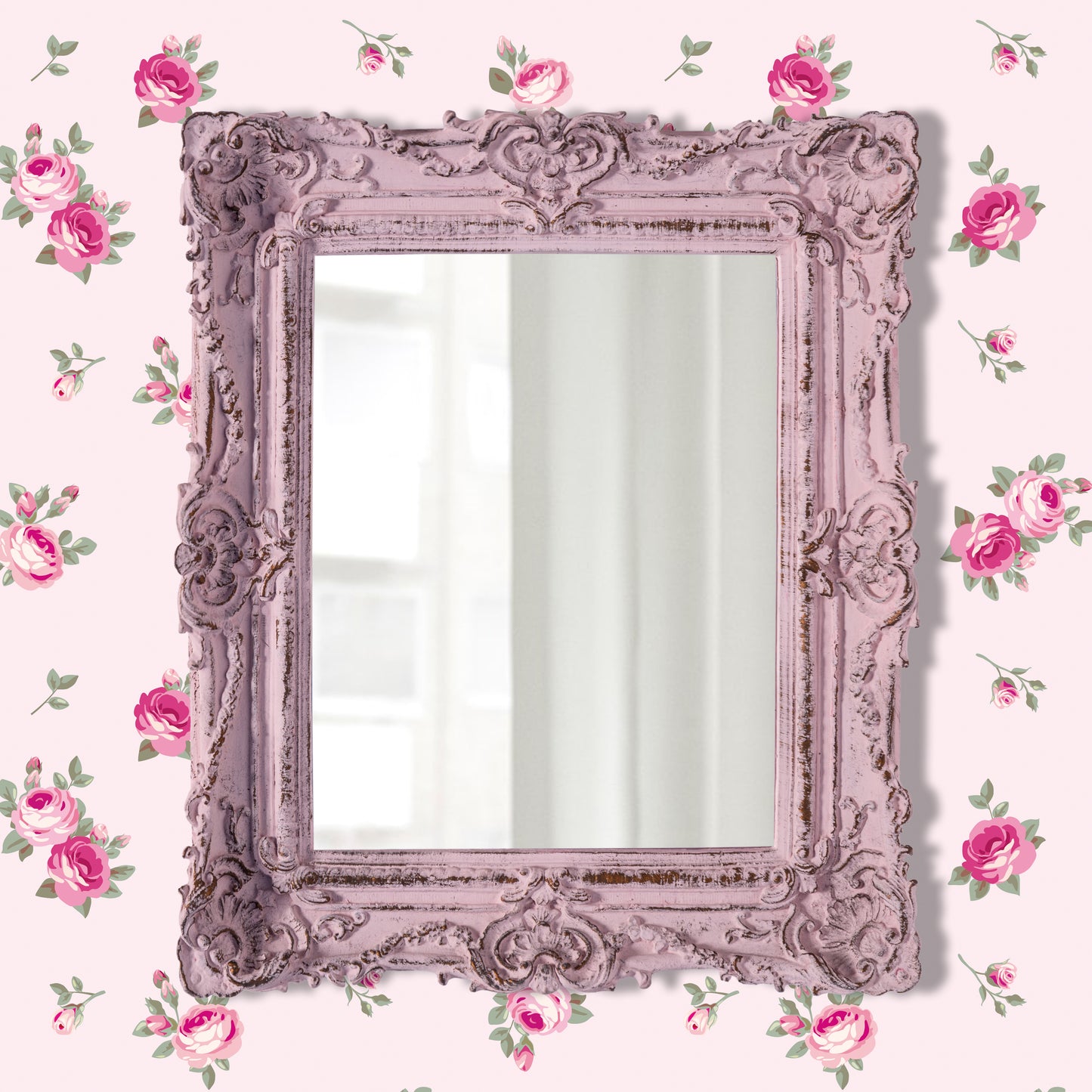 pretty shabby wall mirror - rectangular vintage