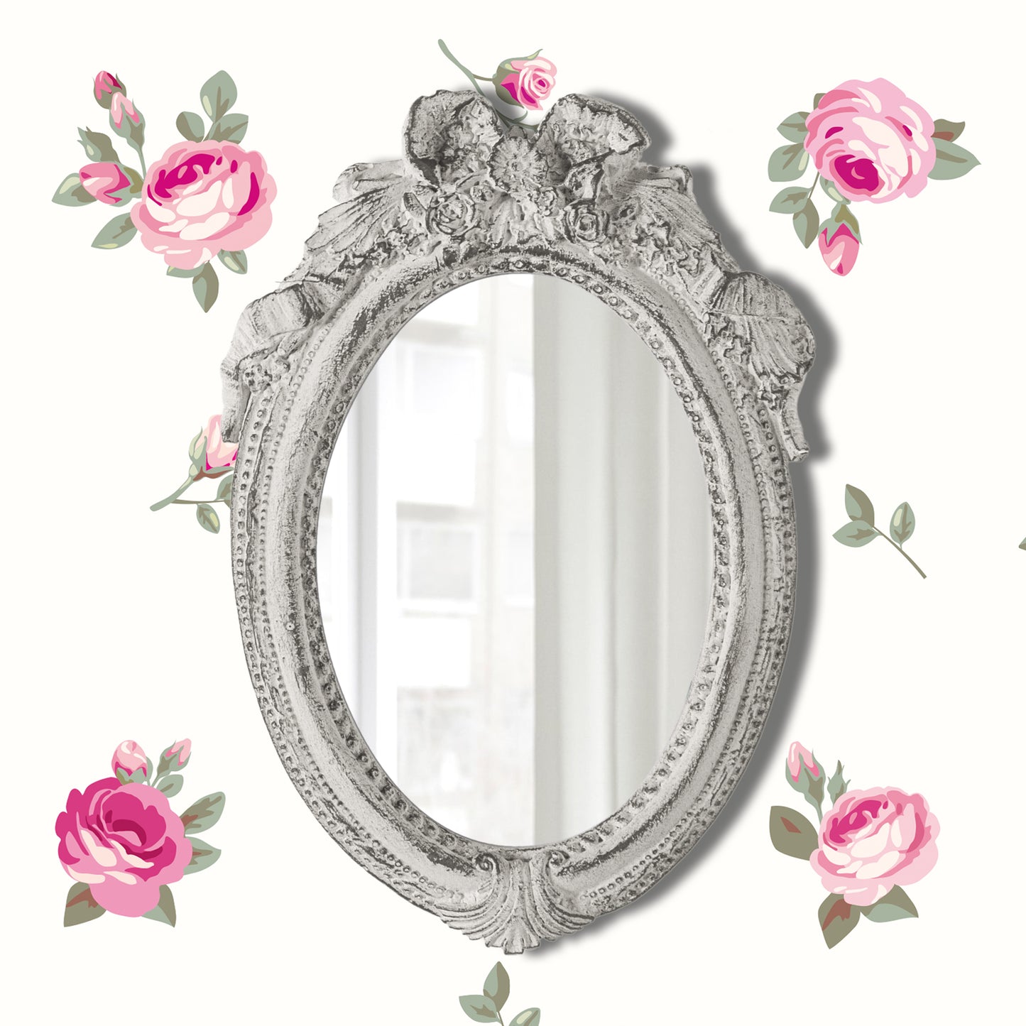 pretty shabby wall mirror - oval ribbon